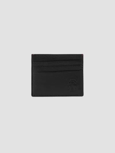 Brunello Cucinelli Men's Brushed Leather Card Holder In Black