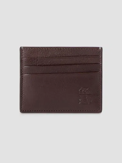 Brunello Cucinelli Men's Brushed Leather Card Holder In Brown