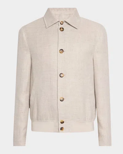 Brunello Cucinelli Men's Button-front Blouson Jacket In Jut