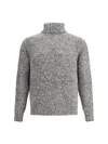 Brunello Cucinelli Men Buttoned Turtleneck Sweater In Gray