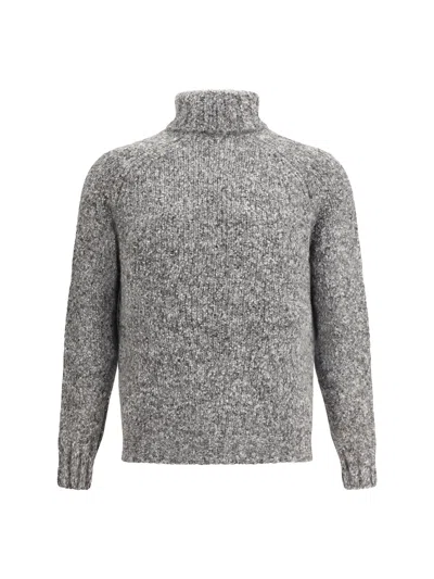 Brunello Cucinelli Men Buttoned Turtleneck Sweater In Gray