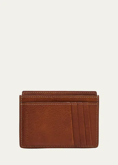 Brunello Cucinelli Men's Calf Leather Card Holder In Brown