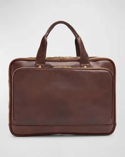 Brunello Cucinelli Men's Calfskin Briefcase In C8457 Burgundy