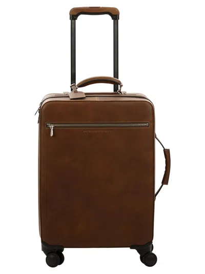 Brunello Cucinelli Men Calfskin Trolley With Grain In Brown