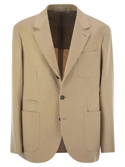 Brunello Cucinelli Men Camel Jacket With Patch Pockets In Cream