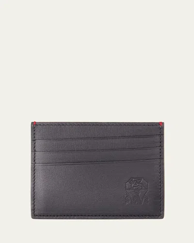 Brunello Cucinelli Men's Capretta Leather Card Holder In Black