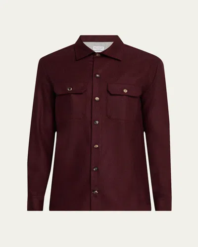Brunello Cucinelli Men's Carded Flannel Overshirt