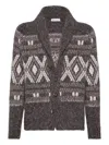 Brunello Cucinelli Wool Cardigan V-neck Geometric Pattern
