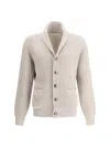 Brunello Cucinelli Beige Cotton Knitted Cardigan In Multicolor