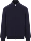 Brunello Cucinelli Cashmere High Neck Zip-up Cardigan In Blue