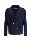 Brunello Cucinelli Double Breasted Ribbed Knit Button Cardigan In Blue