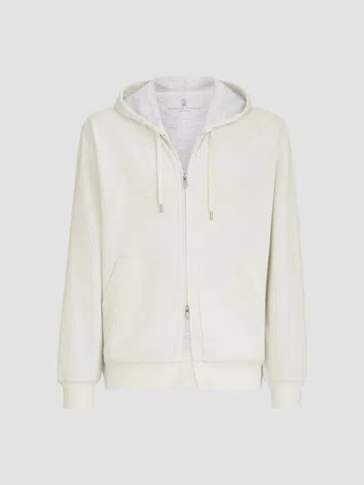 Brunello Cucinelli Men's Cashmere And Cotton French Terry Double Cloth Hooded Sweatshirt In White