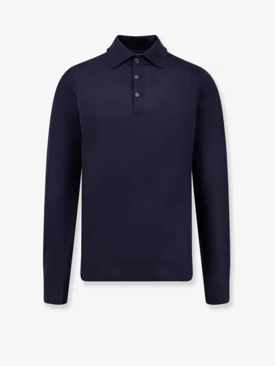 Brunello Cucinelli Men Cashmere And Cotton Polo Shirt In Blue