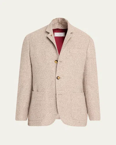 Brunello Cucinelli Men's Cashmere And Silk Diagonal Stripe Sport Coat In Neutral