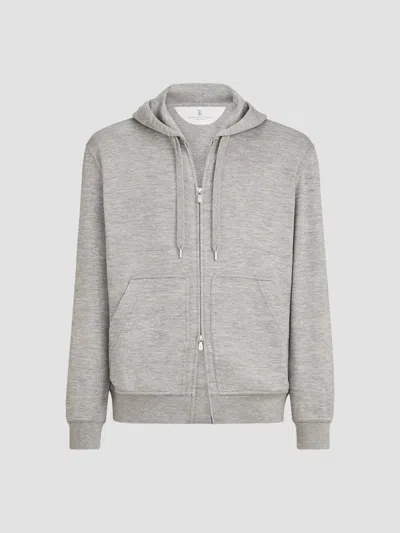 Brunello Cucinelli Men's Cashmere And Silk French Terry Hooded Sweatshirt In Grey