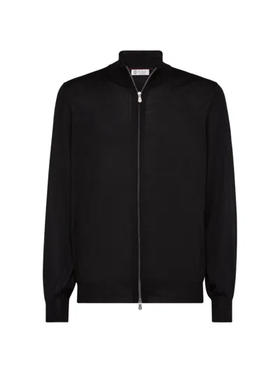 Brunello Cucinelli Men's Cashmere And Silk Lightweight Cardigan With Zipper In Black