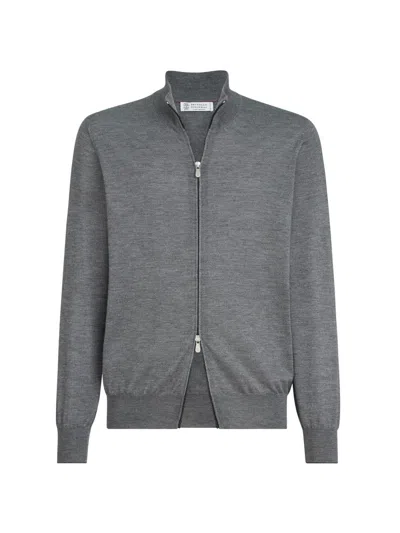 Brunello Cucinelli Cashmere High-neck Cardigan With Zipper In Gray