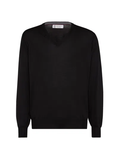 Brunello Cucinelli Long-sleeved Cashmere Polo In Black