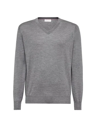 Brunello Cucinelli Men's Cashmere And Silk Lightweight Sweater In Gray