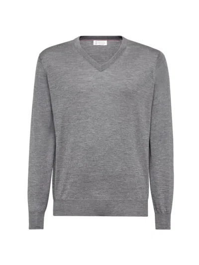 Brunello Cucinelli Men's Cashmere And Silk Lightweight Sweater In Dark Grey