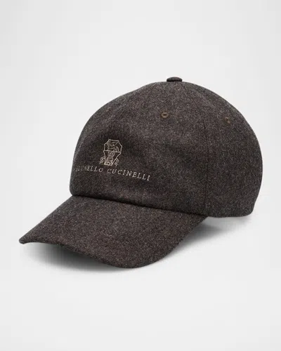 Brunello Cucinelli Men's Cashmere Baseball Cap With Logo In Brown
