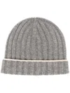 Brunello Cucinelli Ribbed Sweater Cap Two-tone Turn-up Brim In Gray