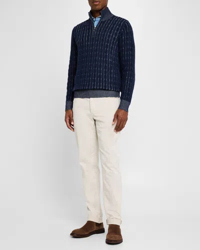 Brunello Cucinelli Men's Cashmere Cable Half-zip Sweater In Deep Blue