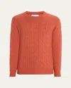 Brunello Cucinelli Men's Cashmere Cable Knit Crewneck Sweater In Orange