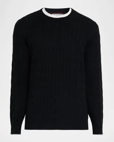 Brunello Cucinelli Men's Cashmere Cable Knit Crewneck Sweater In Black