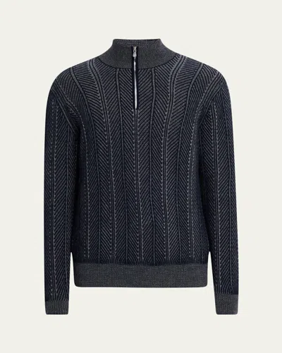 BRUNELLO CUCINELLI MEN'S CASHMERE CHEVRON VANISE QUARTER-ZIP SWEATER