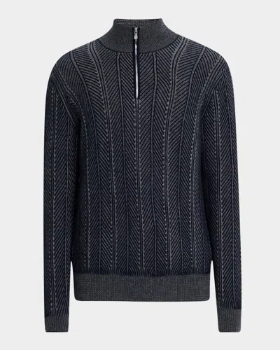 Brunello Cucinelli Men's Cashmere Chevron Vanise Quarter-zip Sweater In Black