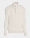 Brunello Cucinelli Men's Cashmere Chevron Vanise Quarter-zip Sweater In White