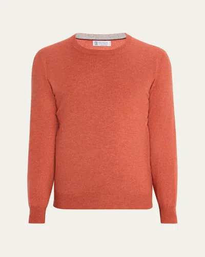 Brunello Cucinelli Men's Cashmere Crewneck Sweater In Red