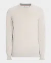Brunello Cucinelli Crew Neck Cashmere Sweater With Ribbed Cuffs In Neutral