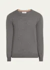Brunello Cucinelli Men's Cashmere Crewneck Sweater In Grey