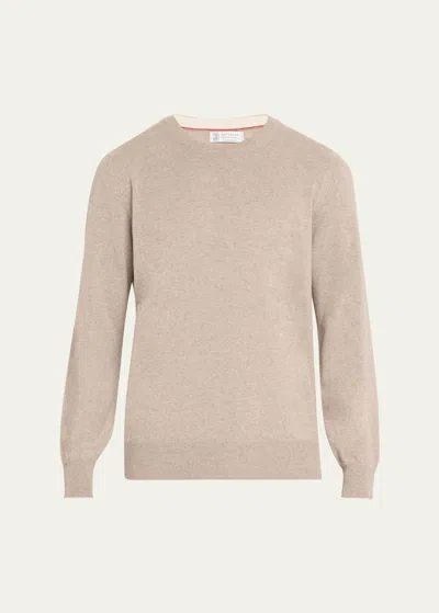Brunello Cucinelli Men's Cashmere Crewneck Sweater In Medium Brown