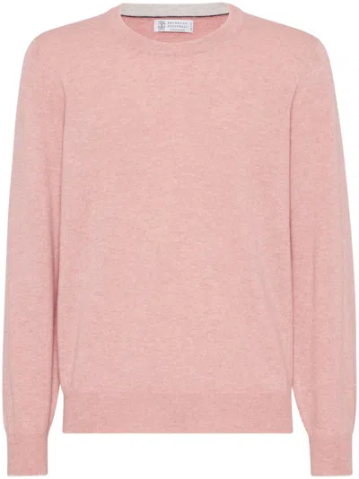 Brunello Cucinelli Men Cashmere Crewneck Sweater In Pink