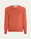 Brunello Cucinelli Men's Cashmere Crewneck Sweater In Orange