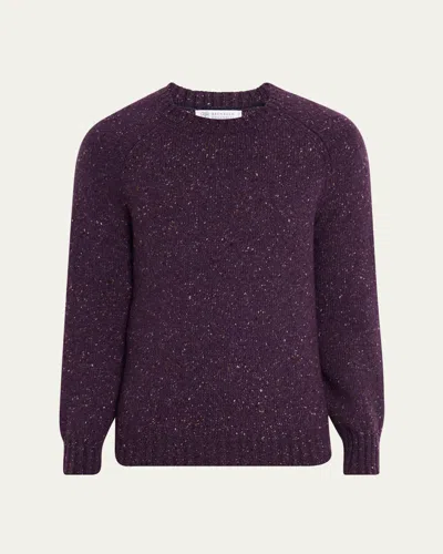 Brunello Cucinelli Men's Cashmere Donegal Crewneck Sweater In Purple