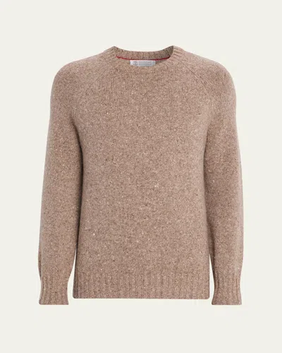 BRUNELLO CUCINELLI MEN'S CASHMERE DONEGAL CREWNECK SWEATER