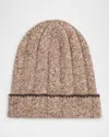 Brunello Cucinelli Men's Cashmere Donegal Rib-knit Beanie Hat In Brown