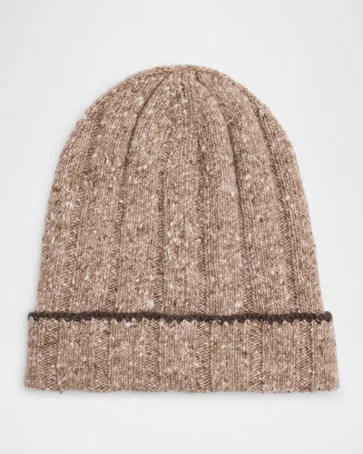 Brunello Cucinelli Men's Cashmere Donegal Rib-knit Beanie Hat In Brown