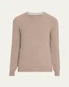 Brunello Cucinelli Men's Cashmere English Rib Crewneck Sweater In Gray