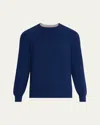 Brunello Cucinelli Men's Cashmere English Rib Crewneck Sweater In Blue
