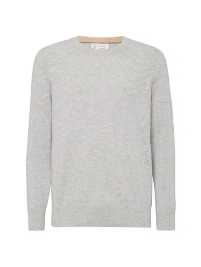 Brunello Cucinelli Men's Cashmere English Rib Sweater In Pebble