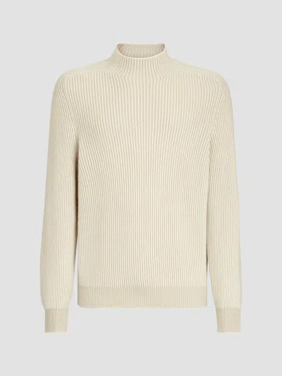 Brunello Cucinelli Cashmere Rib Knit Funnel Turtleneck Sweater In Neutral