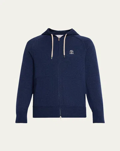 Brunello Cucinelli Men's Cashmere Full-zip Hoodie In Green/brown
