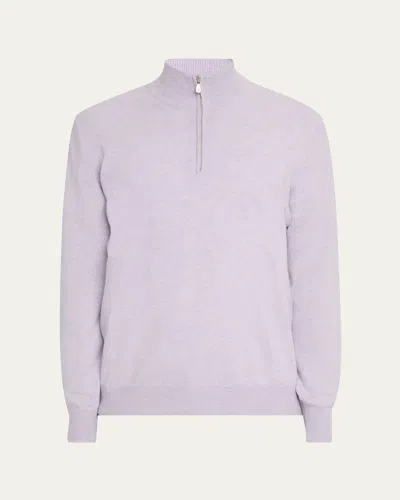Brunello Cucinelli Men's Cashmere Half-zip Sweater In White