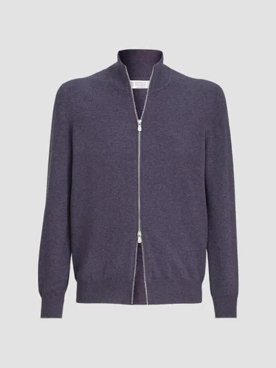 Brunello Cucinelli Cashmere High-neck Cardigan With Zipper In Purple