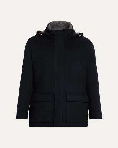 Brunello Cucinelli Men's Cashmere Hooded Coat In Black